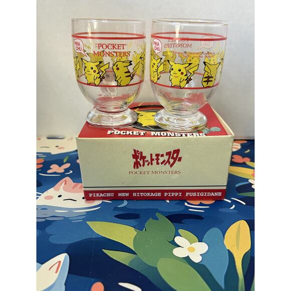 Vintage Pokemon Retro Glass Cup Set Of 2 Pikachu - Picture 2 of 11